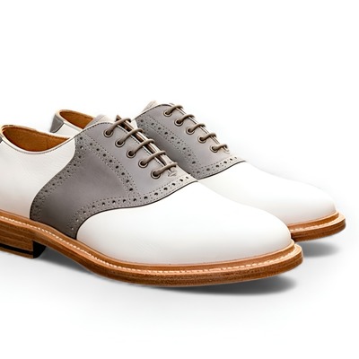 Crafted leather mens white gray leather saddle golf dress shoes