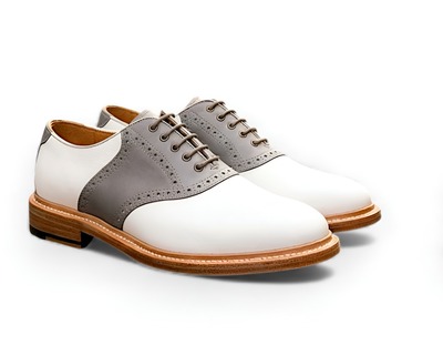 Crafted Leather Mens White Gray Leather Saddle Golf Dress Shoes