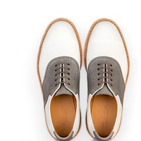 Crafted Leather Mens White Gray Leather Saddle Golf Dress Shoes - Thumbnail 2