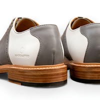 Crafted Leather Mens White Gray Leather Saddle Golf Dress Shoes - Thumbnail 3