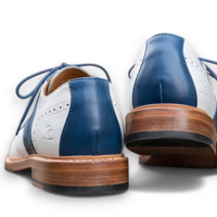 Crafted Leather Mens Blue White Leather Saddle Golf Dress Shoes - Thumbnail 1