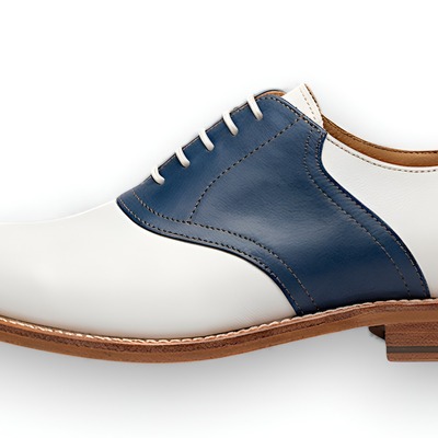 Crafted leather mens blue white leather saddle golf dress shoes