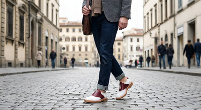 Crafted Leather Mens Burgundy White Leather Saddle Golf Dress Shoes