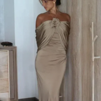 Elegant Floor Length Champagne Mother Of Bridal Dress Evening Dress For Women - Thumbnail 1