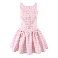 Round-neck, single-breasted, pull-on plaid dress with an open back and mini-length skirt. - Thumbnail 2