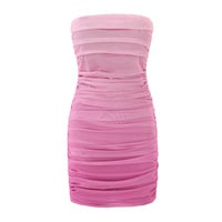 Pink pleated strapless sexy dress - Thumbnail 1