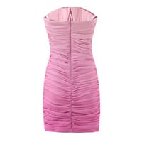 Pink pleated strapless sexy dress - Thumbnail 2