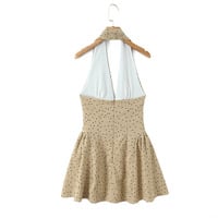 Sexy and elegant polka dot V-neck pleated halter neck backless dress. - Thumbnail 1