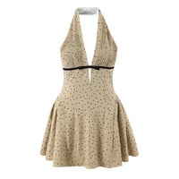 Sexy and elegant polka dot V-neck pleated halter neck backless dress. - Thumbnail 2