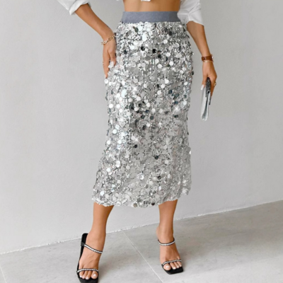 Women's fashion solid color elegant high waist skirt