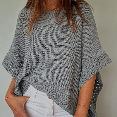 Elegant temperament solid color bat sleeve knitted sweater