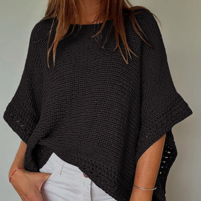 Elegant temperament solid color bat sleeve knitted sweater