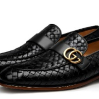 Crafted Leather Mens Classic Designer Black Woven Leather Moccasin Loafers Dress Shoes - Thumbnail 1