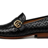 Crafted Leather Mens Classic Designer Black Woven Leather Moccasin Loafers Dress Shoes - Thumbnail 2