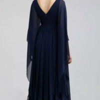 High Waist Beaded Floor Length Navy Blue Chiffon Mother Of Bride/Groom Dresses Prom Dresses - Thumbnail 1