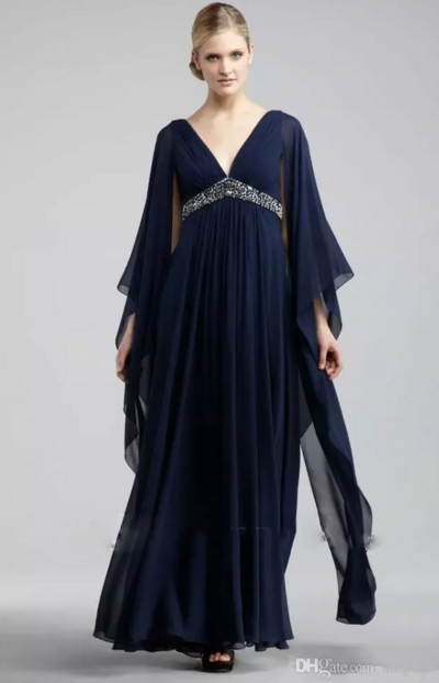 High Waist Beaded Floor Length Navy Blue Chiffon Mother Of Bride/Groom Dresses Prom Dresses