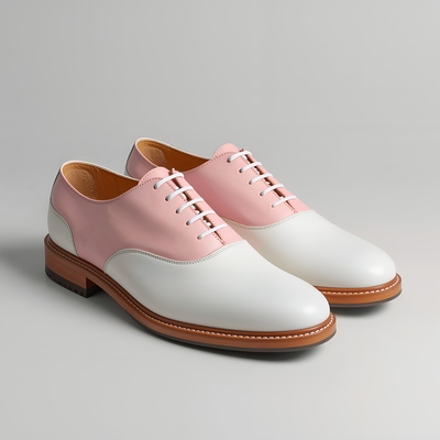 Crafted leather mens pink white leather saddle golf lace up dress shoes