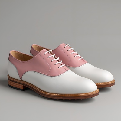 Crafted Leather Mens Pink White Leather Saddle Golf Lace up Dress Shoes