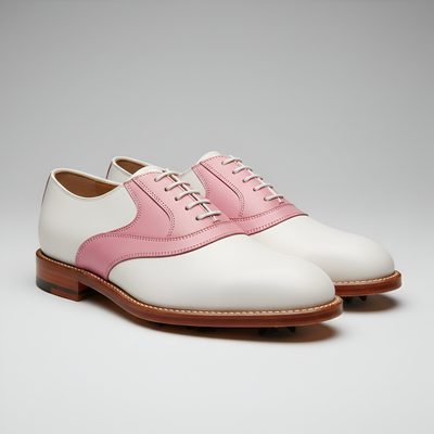Crafted leather mens pink white leather saddle golf lace up dress shoes