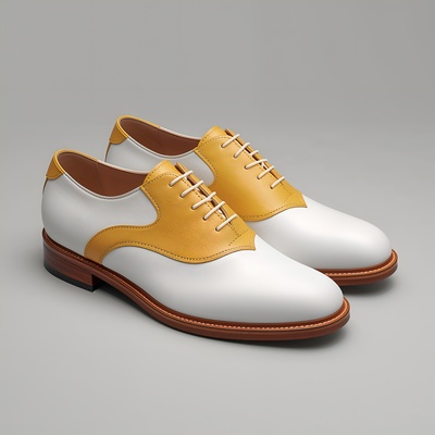 Crafted Leather Mens Designer Classic Yellow White Leather Saddle Golf Lace up Dress Shoes