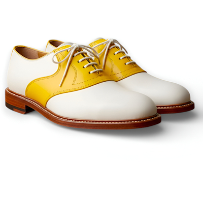 Crafted leather mens designer classic yellow white leather saddle golf lace up dress shoes