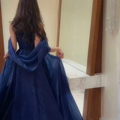 Strapless royal blue off shoulder mermaid long prom dresses - Thumbnail 1