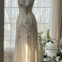 Vintage Ivory Beaded Chiffon Prom Dress Formal Evening Dress - Thumbnail 1