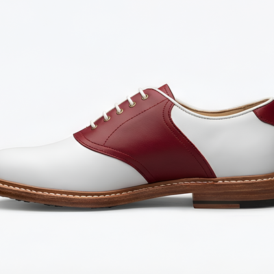 Crafted leather mens red white leather saddle golf dress shoes
