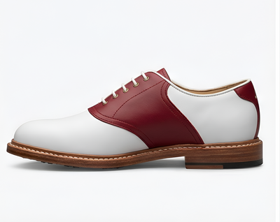 Crafted Leather Mens Red White Leather Saddle Golf Dress Shoes