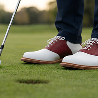 Crafted Leather Mens Red White Leather Saddle Golf Dress Shoes - Thumbnail 2