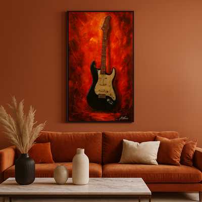 Red blaze riffs fender stratocaster art tribute