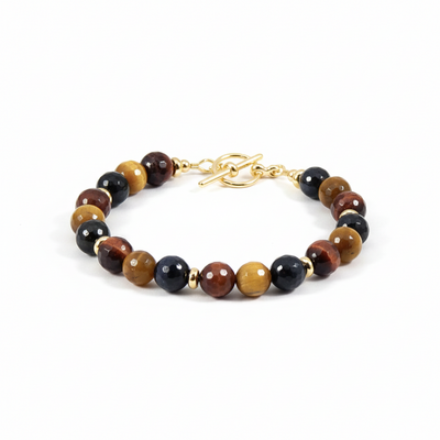 Faceted tiger eye trio bracelet – blue, gold & red gemstone energy