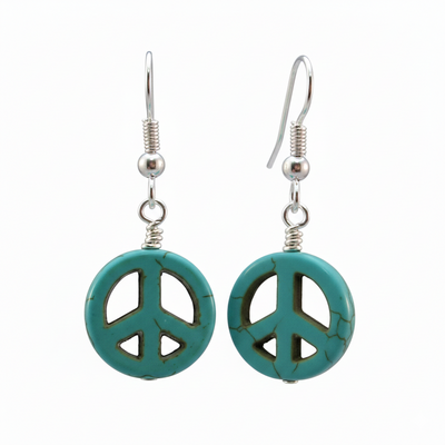 Turquoise howlite peace sign charm earrings – handmade boho jewelry