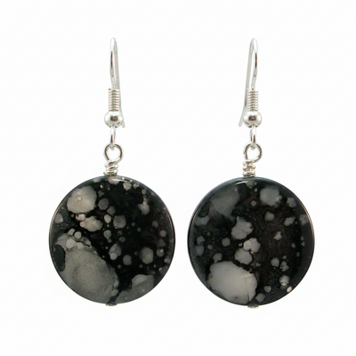 Black spotted shell earrings – handmade jewelry with hypoallergenic surgical steel earwires