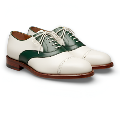 Crafted leather mens designer classic green white leather saddle golf lace up dress shoes