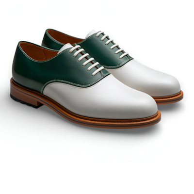 Crafted leather mens designer classic green white leather saddle golf lace up dress shoes
