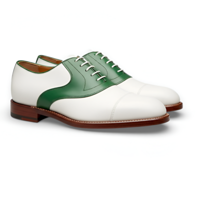 Crafted leather mens designer classic green white leather saddle golf lace up dress shoes