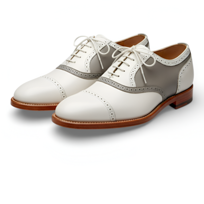 Crafted leather mens designer classic gray white leather saddle golf lace up dress shoes