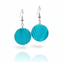 Bright Blue & Black Striped Shell Earrings – Handmade Jewelry with Hypoallergenic Ear Wires - Thumbnail 4