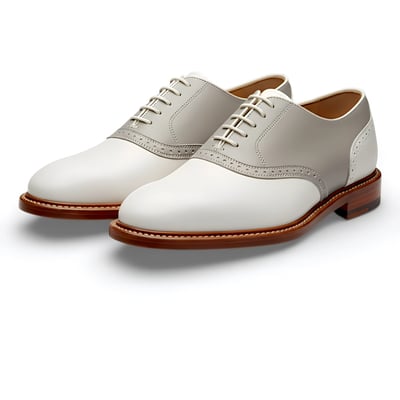Crafted Leather Mens Designer Classic Gray White Leather Saddle Golf Lace up Dress Shoes