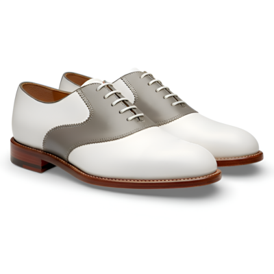Crafted leather mens designer classic gray white leather saddle golf lace up dress shoes