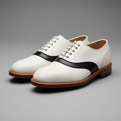 Crafted Leather Mens Designer Classic Black White Leather Saddle Golf Lace up Dress Shoes