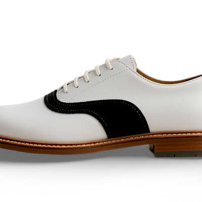 Crafted leather mens designer classic black suede white leather saddle golf lace up dress shoes