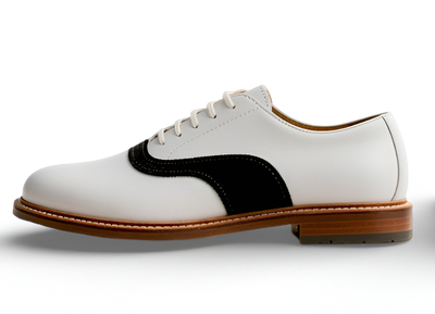 Crafted Leather Mens Designer Classic Black Suede White Leather Saddle Golf Lace up Dress Shoes