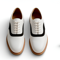 Crafted Leather Mens Designer Classic Black Suede White Leather Saddle Golf Lace up Dress Shoes - Thumbnail 2