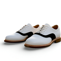 Crafted Leather Mens Designer Classic Black Suede White Leather Saddle Golf Lace up Dress Shoes - Thumbnail 1