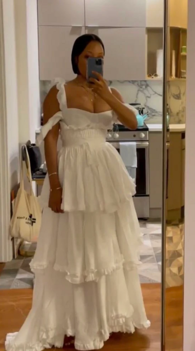 Floor Length A line Straps Ruffles Chiffon White Mother Of Bridal Dress Prom Dress Party Gown