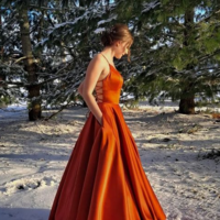 Simple Orange A Line Backless Satin Long Prom Dresses - Thumbnail 2
