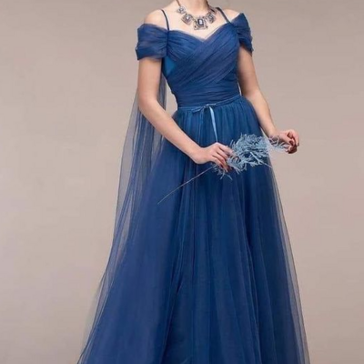 Simple royal blue mother of bride/ groom dress evening prom dress - Thumbnail 1