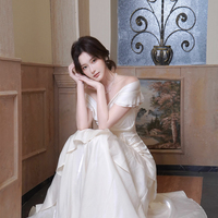 White Satin Mermaid Prom Dress Off Shoulder Ruffle Trim Evening Gown - Thumbnail 5